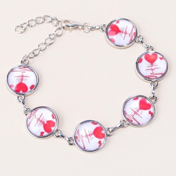 Silver Heart Link Bracelet - Picture 1 of 4